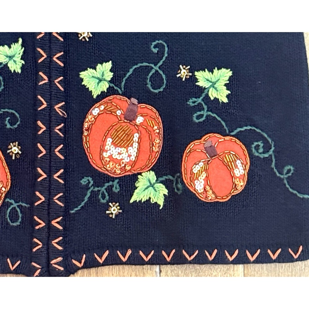 Vintage 90s Harvest Fall Teacher Sweater Vest Small White Stag Pumpkin Halloween - Picture 3 of 7